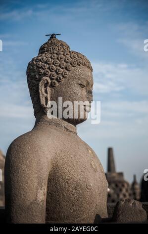 Buddha-Statue am Borobudur-Tempel, Java, Indonesien Stockfoto