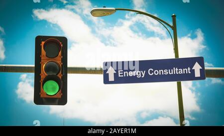 Straßenschild Berater Energieversorgung Stockfoto