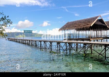 Jetty im YENWAUPNOR Village Raja Ampat Indonesia Stockfoto