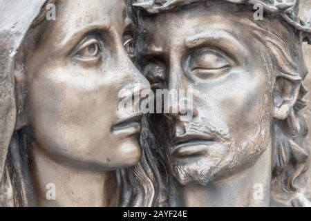 Gesichter der Heiligen Maria Mutter und Jesus Christus Stockfoto