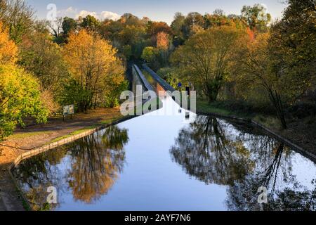 Chirk Aqueduct am Llangollen-Kanal in Nordwales. Stockfoto