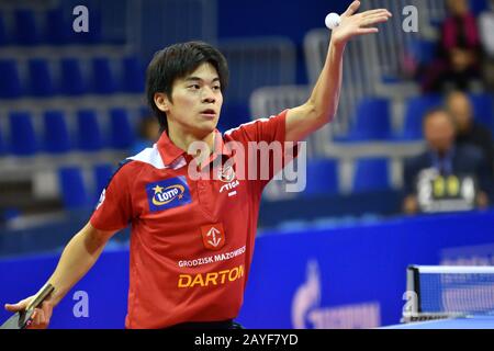 Orenburg, Russland - 28. September 2017 Jahre: Junge treten im Spiel Tischtennis den europäischen Champion an Stockfoto