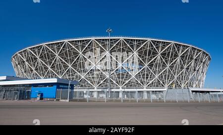 Wolgograd, Russland - 26. August 2019: Das Fußballstadion Wolgograd Arena, in dem die Spiele der Weltmeisterschaft 2018 in Vol ausgetragen wurden Stockfoto