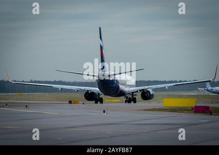 Oktober 29, 2019, Moskau, Russland. Flugzeug der Aeroflot - Russian Airlines am Flughafen Scheremetjewo in Moskau. Stockfoto