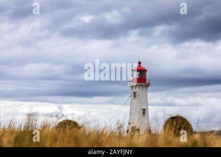 Der Anse a La Cabane, oder Millerand Leuchtturm von Havre Aubert, in Iles de la Madeleine, oder der Magdalen Islands, Kanada. Dies ist die höchste und Ältesten Stockfoto