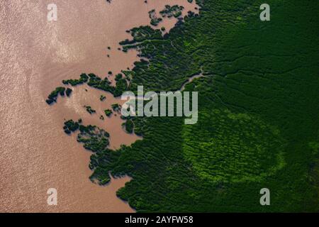 Arial Blick auf überschwemmte Elbniederungen, Deutschland, Schleswig-Holstein Stockfoto