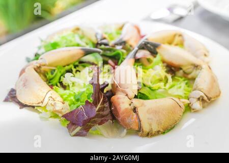 Gekochte Krallen auf einem Teller im Fischrestaurant Stockfoto