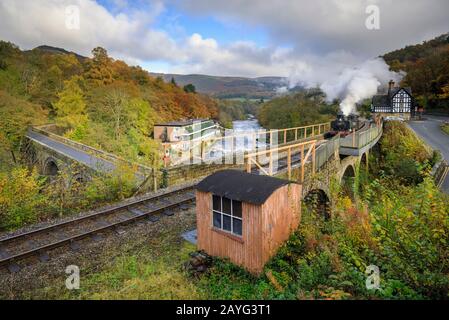 Die Llangollen-Bahn am Bahnhof Berwyn Stockfoto