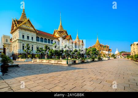 Bangkok, Wat Phra Kaews, Tempel des smaragdgrünen Buddha und Komplex des großen Palastes. Bangkok, Thailandia. Stockfoto