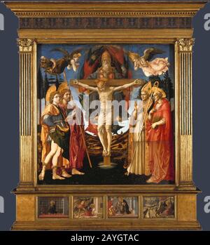 Francesco Pesellino und Fran Filippo Lippi und Werkstatt. Das Pistoia Santa Trinità-Altarbild. 1455-60. London NG.. Stockfoto