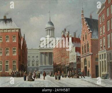 Franciscus Lodewijk van Gulik (Maastricht 1841 - Rotterdam 1899) - Gezicht op de Gedempte Botersloot en het stadhuis aan de Kaasmarkt Stockfoto