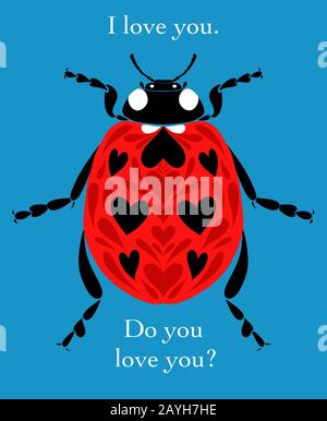 Ich liebe dich. Lieben Sie Sie? Grafikplakat mit einem Ladybug. Stockfoto