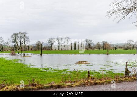 Caheragh, West Cork, Irland. Februar 2020. Sturm Denis traf heute West Cork mit starken Winden und heftigem Regen. Felder um Caheragh überfluteten stark. Quelle: AG News/Alamy Live News Stockfoto