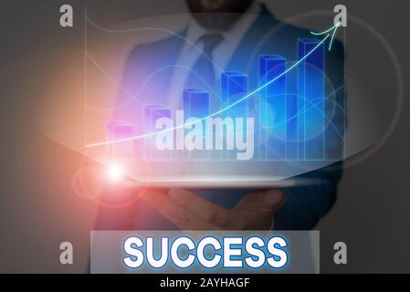 Hinweis zum Erfolg wird geschrieben. Geschäftskonzept zur Erreichung des Ziels gute oder schlechte Ergebnisse des Unternehmens Stockfoto