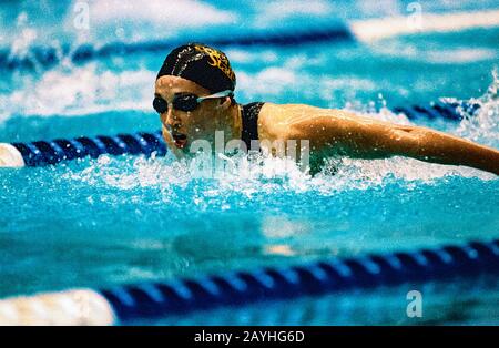 Amy Van Dyken (USA) tritt 1996 bei den USA Olympic Schwimmen Team Trials an Stockfoto