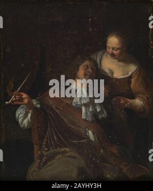 Frans van Mieris I - Inneres mit Mann und Frau Stockfoto
