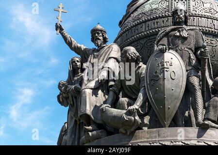 Detail des Denkmals zum Millennium Russlands in Velikj Nowgorod (Nowgorod der Große), Russland Stockfoto