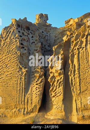 Pumice mit Erosionsformen, Griechenland, Santorini, Perissa Stockfoto