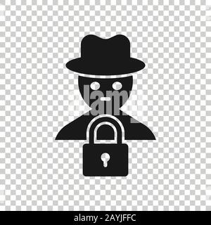 Betrug hacker Symbol im flachen Stil. Spy Vector Illustration auf isolierte Hintergrund. Cyber verteidigen. Stock Vektor