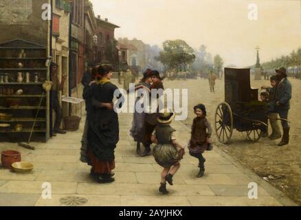 Frederick Brown Ein improvisiertes Tanzchen - eine Szene auf dem Chelsea Embankment von 1883. Stockfoto