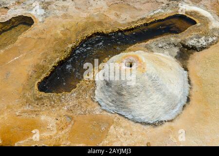 Details zu Kalziumkarbonat und anderen Mineralvorkommen in Hierve el Agua in der Nähe von Oaxaca, Südmexiko. Stockfoto