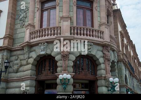 Detail der Architektur des Theaters in Oaxaca City, Mexiko. Stockfoto