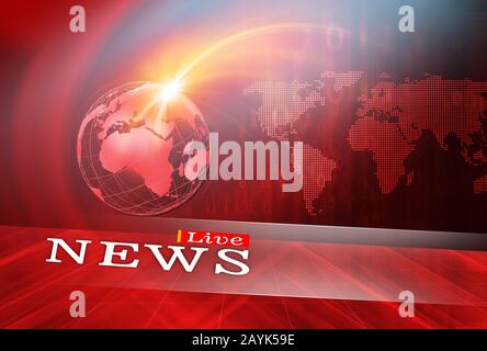 Live News Studio Background, Digital Medias und Worldwide Emergency News Publishing Concept Stockfoto