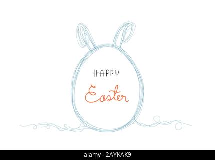 Vektorkontur Zeichnung - osterei mit Kaninchenohren, isoliert auf weißem Hintergrund. Dünne Linie. Stockfoto