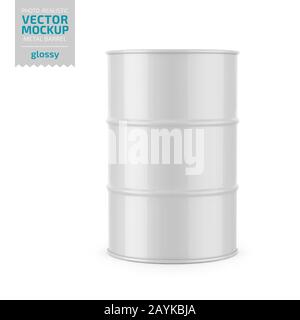 Weiße, glänzende Metall-Zylindersockup-Vorlage. Stock Vektor