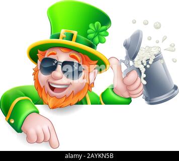 Leprechaun Cool St Patricks Day Cartoon Sign Stock Vektor