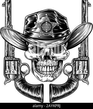 Sheriff Cowboy Skull und Pistolen Stock Vektor