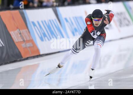 Salt Lake City, USA. Februar 2020. Der chinesische Ning Zhongyan tritt während der 1000-m-Veranstaltung Der Männer bei den ISU World Single Distances Speed Skating Championats in Salt Lake City, den Vereinigten Staaten, 15. Februar 2020 an. Gutschrift: Matt Herp/Xinhua/Alamy Live News Stockfoto