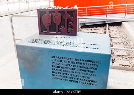 Leipzig, 21. MAI 2018: Holocaust-Denkmal am Bahnhof Leipzig Stockfoto