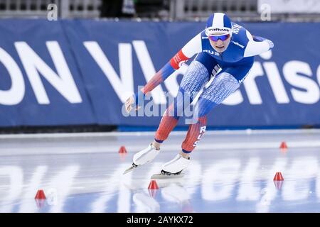 Salt Lake City, USA. Februar 2020. Russlands Natalia Woronina tritt während der 5000m-Veranstaltung Der Frauen bei den ISU World Single Distances Speed Skating Championats in Salt Lake City, den Vereinigten Staaten, 15. Februar 2020 an. Gutschrift: Matt Herp/Xinhua/Alamy Live News Stockfoto