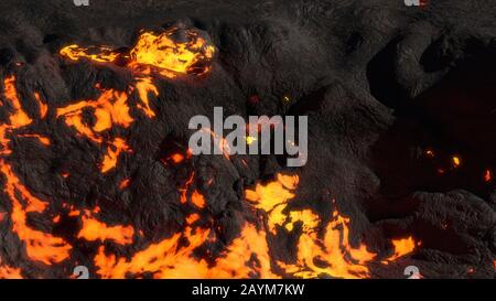 Lavafeld, Magmenflusslandschaft, geschmolzenes Gestein schließen sich an Stockfoto
