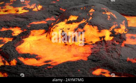 Lavafeld, Magmenflusslandschaft, geschmolzenes Gestein schließen sich an Stockfoto