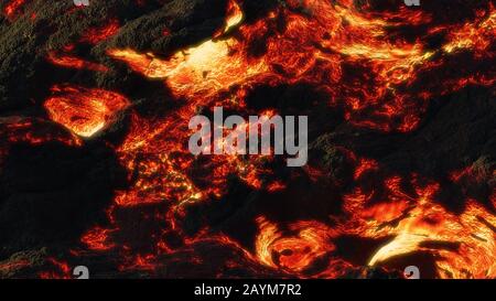 Geschmolzene Lava, Magma-Fluss in der Nähe Stockfoto