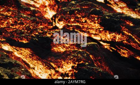 Lavastrom, Magmenfluss dicht oben, geschmolzene Felslandschaft Stockfoto