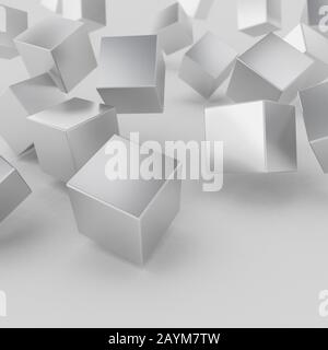 Design abstrakter grauer Würfel, 3D-Rendering Stockfoto