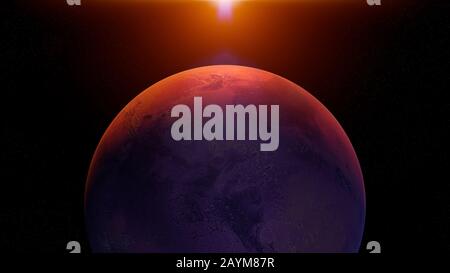 Planet Mars, Sonnenaufgang auf dem roten Planeten Stockfoto
