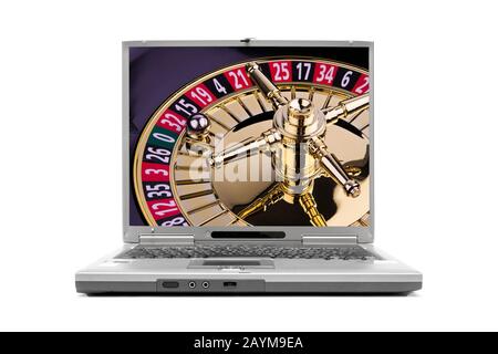 Laptop mit Roulette auf dem Display Stockfoto