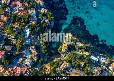 Bucht und Strand Calo d'en Pellicer von Santa Ponsa, 04.01.2020, Luftbild, Spanien, Balearen, Mallorca, Calvia Stockfoto