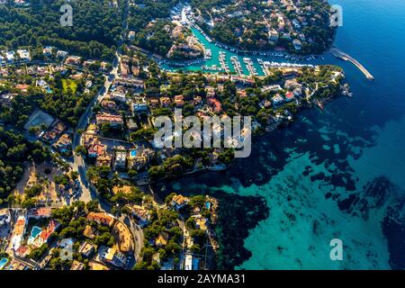 Bucht und Strand Calo d'en Pellicer von Santa Ponsa, 04.01.2020, Luftbild, Spanien, Balearen, Mallorca, Calvia Stockfoto