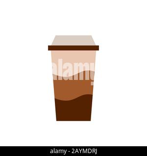 Milchschaum auf weißem Hintergrund. Cartoon Macchiato Einweg-Kaffeetasse. Mokakaffee mit Schokoladegeschmack. Einfacher Vektor Stock Vektor