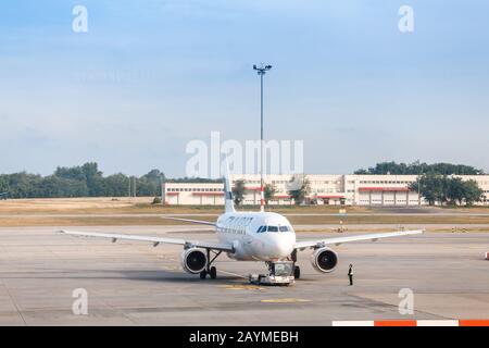 16. MAI 2018, BUDAPEST UNGARN: Finnair-Fluggesellschaften fliegen am flughafen budapest Ferenc Liszt Stockfoto