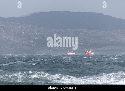 Goats Path, Bantry, Cork, Irland. Februar 2020. Fischerboote, die vor dem Sturm Dennis in Bantry Bay, Co. Cork, Irland, schützen. - Credit; David Creedon / Alamy Live News Stockfoto