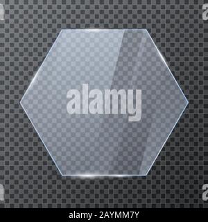 Sechseckiges Glasbanner. Polygon, Transparentes Element, Glänzend. Vektorgrafiken Stock Vektor