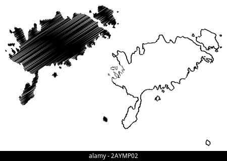 Saare County (Republik Estland, Grafschaften von Estland) Karte Vektor-illustration, kritzeln Skizze, Muhu, Saaremaa Ruhnu, Abruka und Karte der Insel Vilsandi Stock Vektor