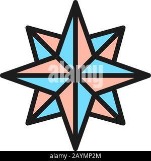 Windrose, Kompass, Symbol für flache Navigationslinie. Stock Vektor