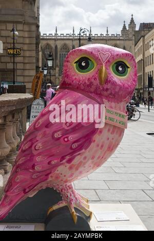 Bemalte Eule Sculpture's rund um das Bath City Center im Spätsommer 2018. Bath, somerset; England, Großbritannien Stockfoto